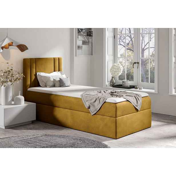 Boxspringová postel CELESTA MINI - 80x200, žlutá + topper ZDARMA