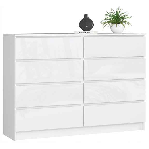 Komoda K140 8SZ Clp Bílý Lesk Akd
