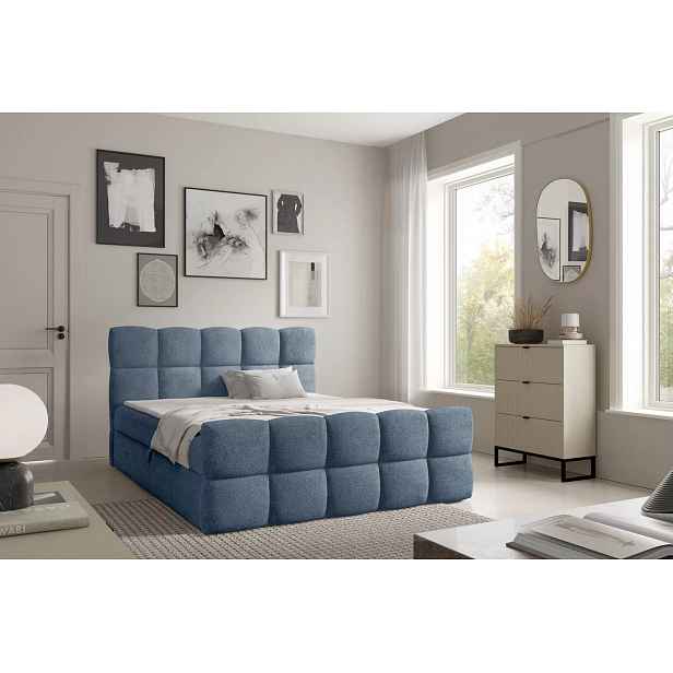 Kontinentální postel 140x220 ISEMBARD - modrá + topper