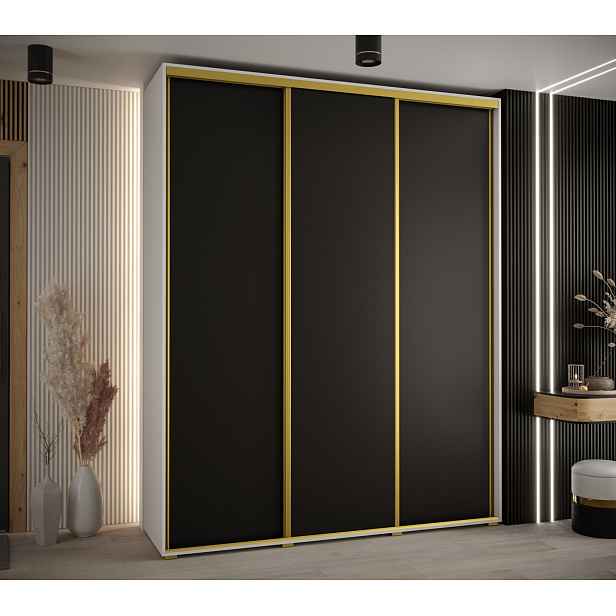 Šatní skříň ASIRI 1 - 190/60 cm, bílá / černá / zlatá