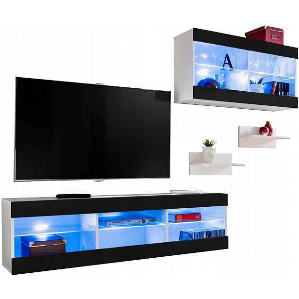 Sada nábytku Rtv Tivoli SET3 Bílá/Černá, Modré Led