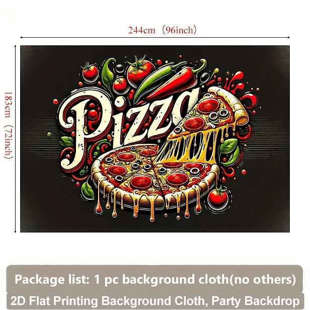 TEMU 2D Plochý Tiskový Banner 1 ks, Chutná a Atraktivní Pizza Polyesterová Textilie na Zeď, Dekorační Plátno do Obýváku, Ložnice, Kanceláře i