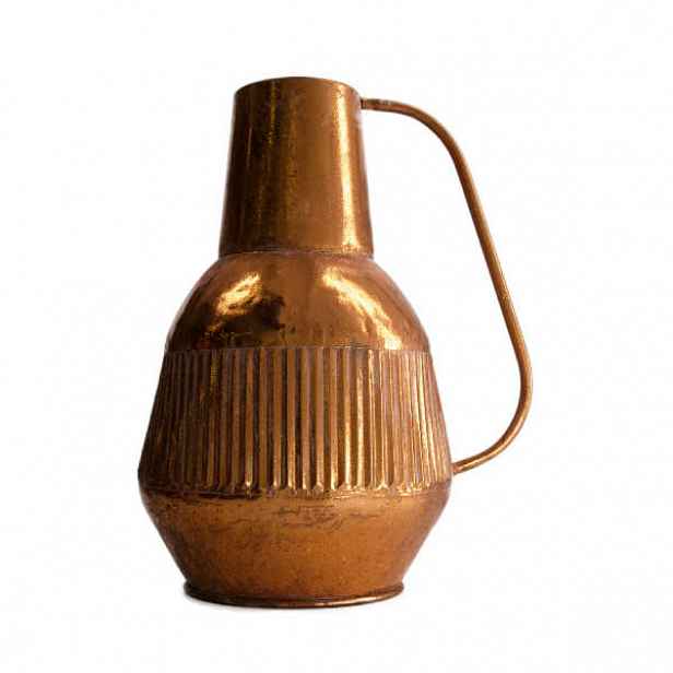 Váza džbán 1 ucho dekor vroubky kov měděná 39cm