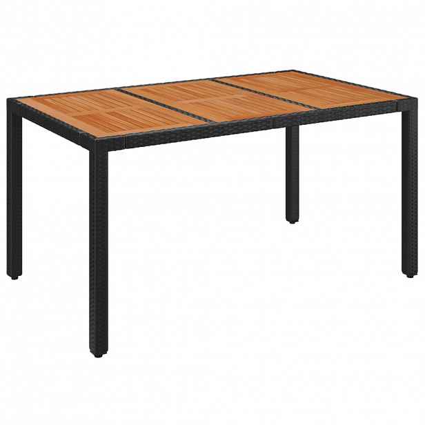 vidaXL Zahradní stůl s dřevěnou deskou černý 150x90x75 cm polyratan