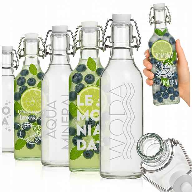 10x Láhev s klipsovou zátkou na džusy likéry limonády vodu Grawer 1000 ml
