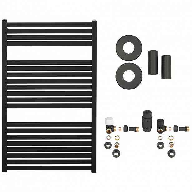 Koupelnový radiátorový set Vincenzo - ústřední vytápění - boční připojení - 400W - černá matná - 970x600 mm