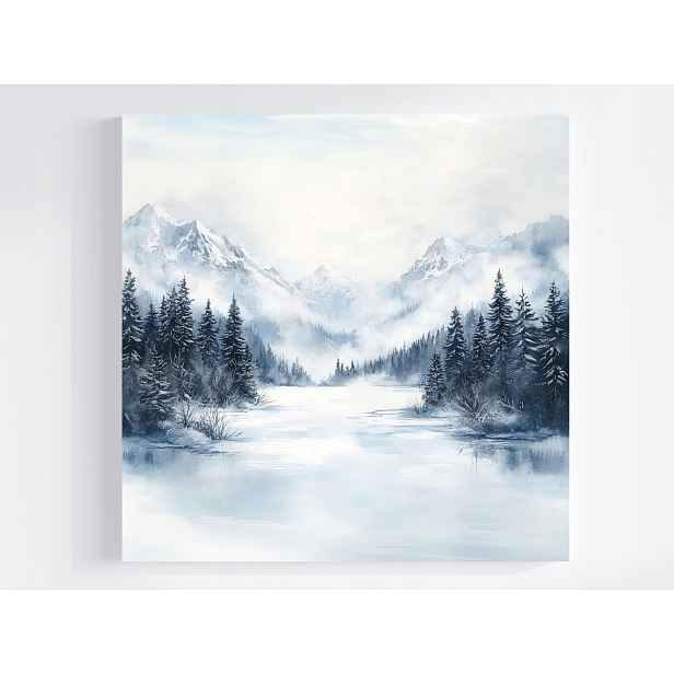 Obraz Na Plátně Canvas Krajina Zima Sníh Led Mráz Hory Les Jezero 50x50