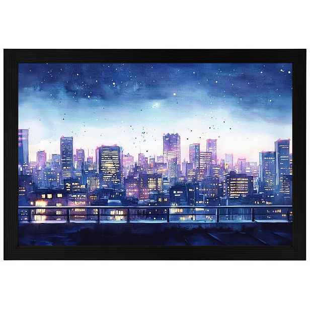 Plakát Rámeček Dřevo Pohled Město Panorama Mrakodrapy Terasa Večer 60x40