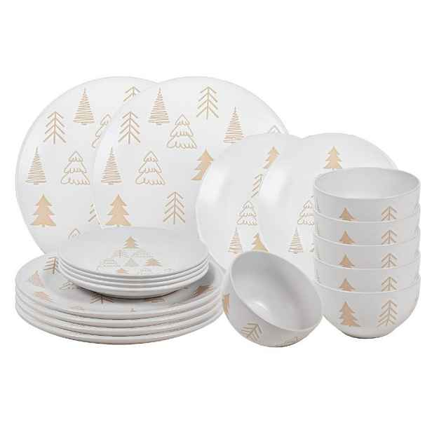 HIT Jídelní sada talířů Vánoční 18 ks White Trees HT-23106422