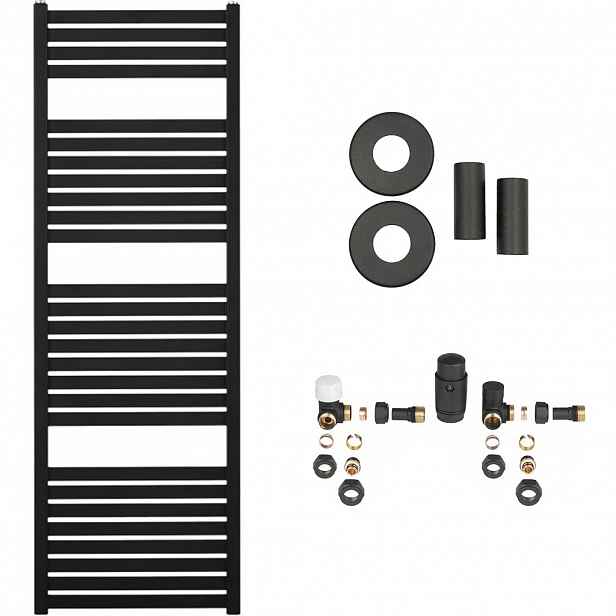 Koupelnový radiátorový set Vincenzo - ústřední vytápění - boční připojení - 500W - černá matná - 1330x450 mm