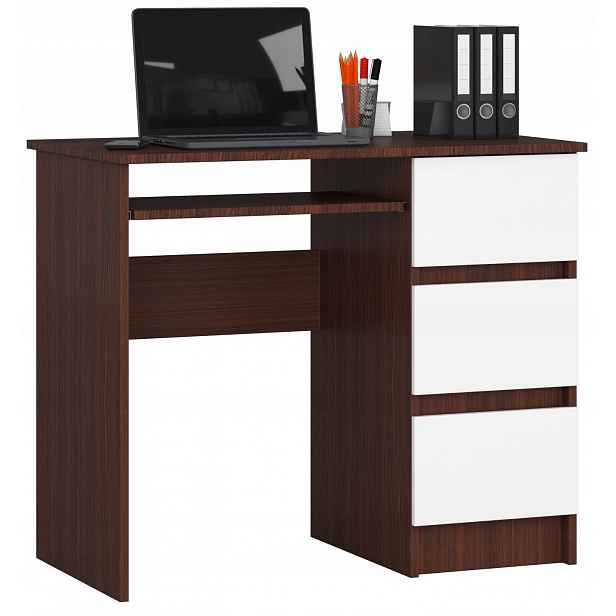 Psací stůl pod počítač A-6 Pravý wenge-bílý 90 cm Akd