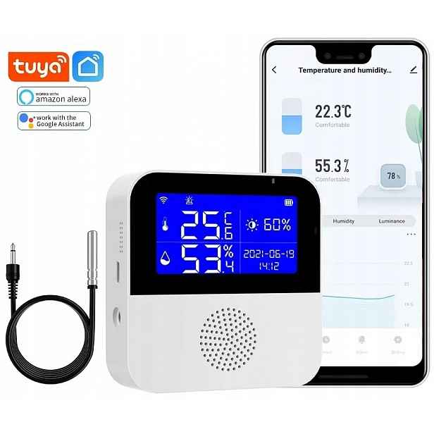Snímač Teploty, Vlhkost, Intenzita Světla, Teploměr, Sonda WiFi Tuya