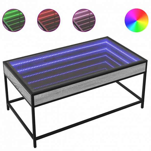 vidaXL Konferenční stolek s Infinity LED šedý sonoma 90 x 50 x 41 cm
