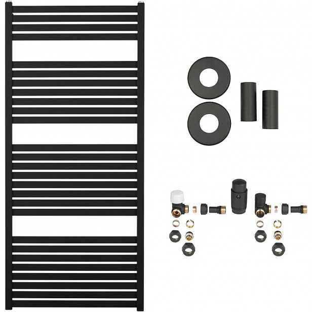 Koupelnový radiátorový set Vincenzo - ústřední vytápění - boční připojení - 600W - černá matná - 1330x600 mm