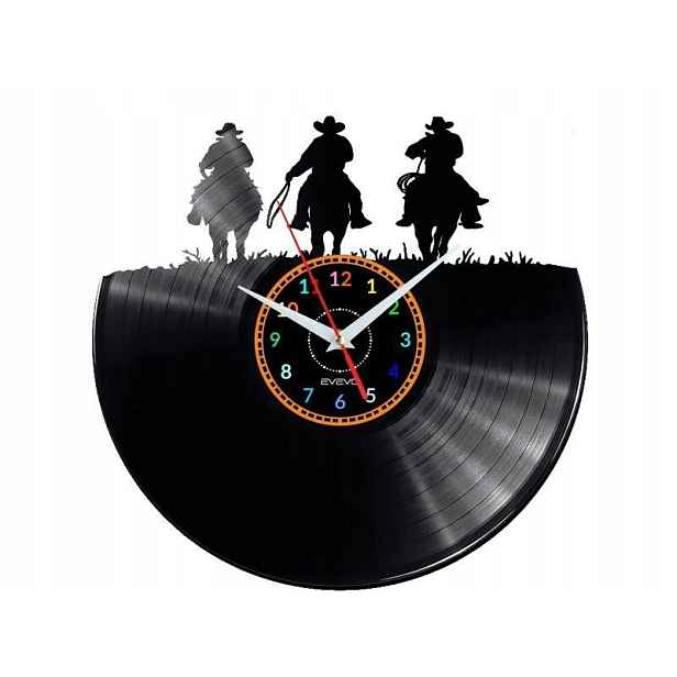 Kovbojové Dárek Originální dekorace do domu Hodiny z vinylové desky