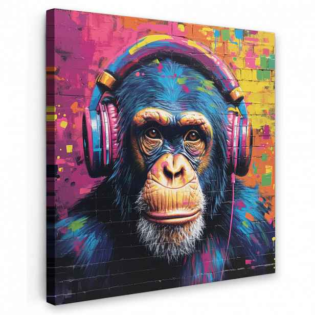 MuchoWow OBRAZ NA PLÁTNĚ Graffiti - Šimpanz - Street art - Sluchátka - Opice 20x20 cm
