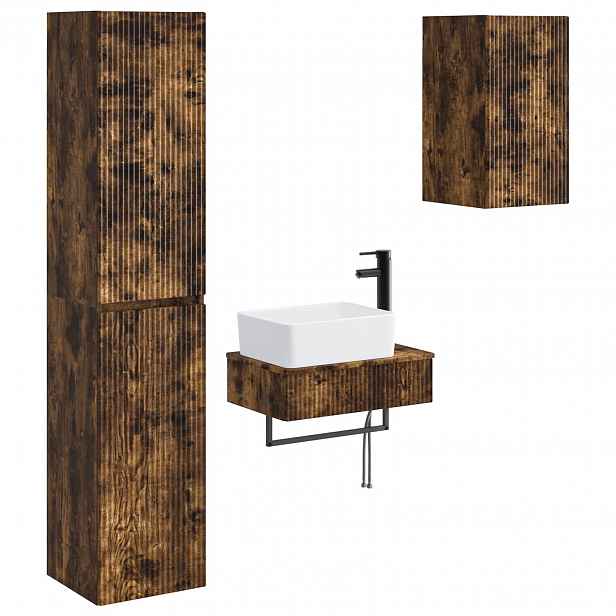 vidaXL Sada koupelnového nábytku 3 ks Kouřový dub 33 x 34,5 x 160 cm