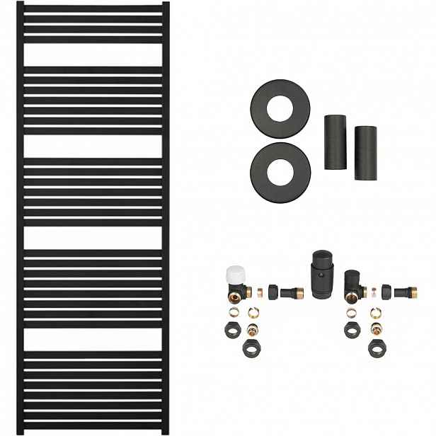 Koupelnový radiátorový set Vincenzo - ústřední vytápění - boční připojení - 800W - černá matná - 1690x600 mm