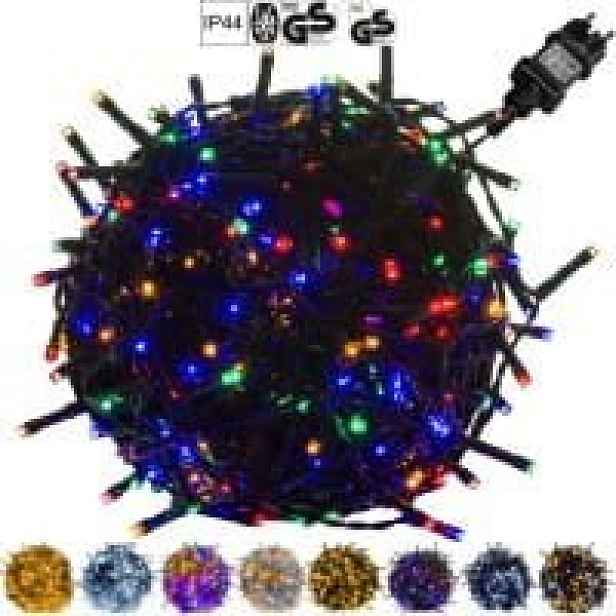 Lampičky 200 Led barevné zelený kabel 20 m IP44 napájené ze sítě