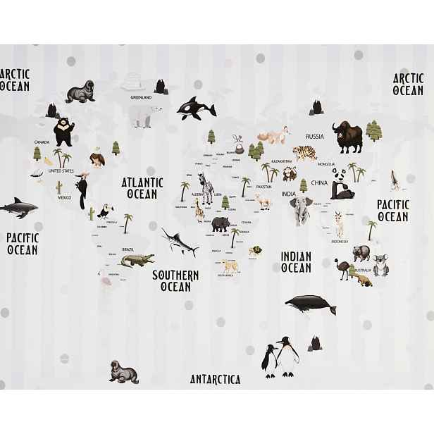 Obraz na plátně Mapa světa se zvířaty, 40x50 cm