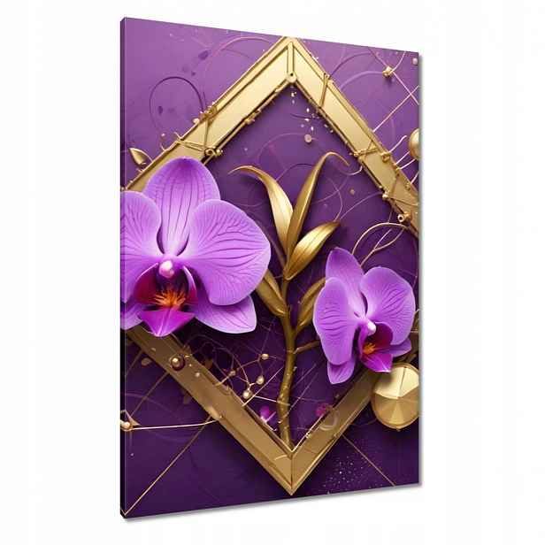 Obrazy 70x100 Fialové orchideje a zlato