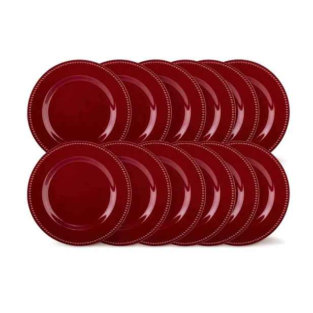 Sada mělkých obědových talířů 12 Ks 26,5 cm Keramické Bordové
