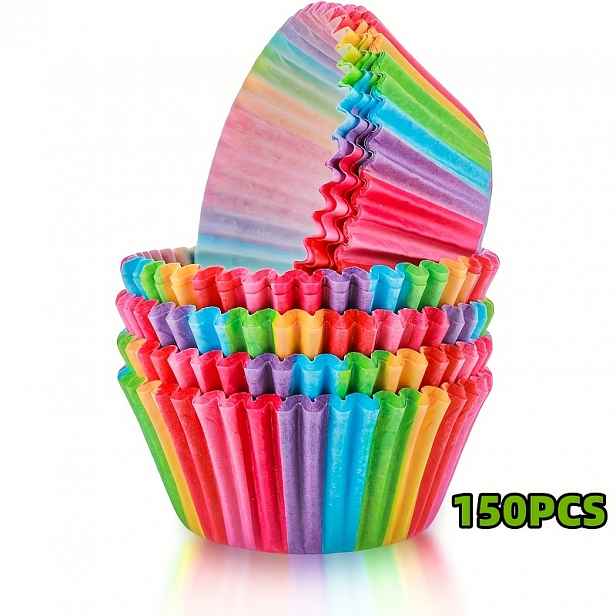 TEMU 150 ks Barevné papírky na cupcakes, standardní velikost, pro zdobení cupcakes, z kvalitního olejivzdorného papíru, vhodné pro muffiny a balicí