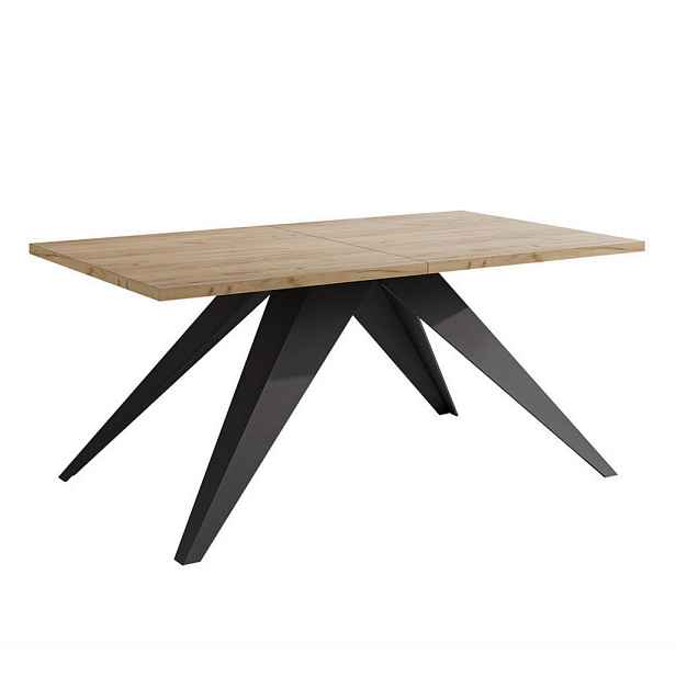 Idohome JÍDELNÍ STŮL XANDRO rozkládací 160/90/76 cm s kovovou podnoží, černý / dub Craft