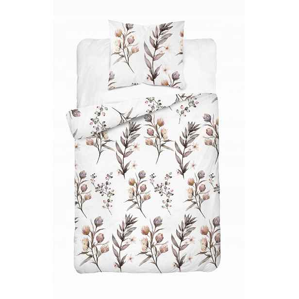 Povlečení saténové 140x200 bílé větvičky květy Home Satin 54