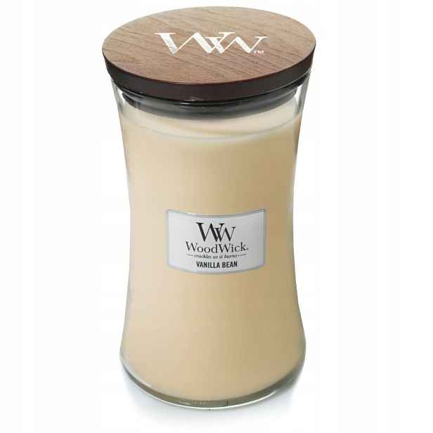 svíčka woodwick vanilla bean velká 120 h, vanilková, sladký dřevěný knot