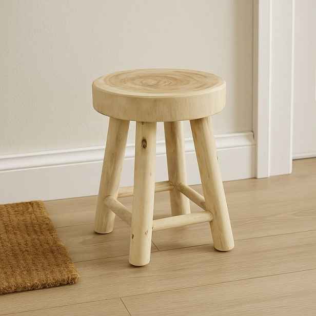 Teaková kulatá stolička VAGOS, 46 cm, natur provedení