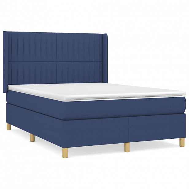 vidaXL Box spring postel s matrací modrá 140x190 cm textil