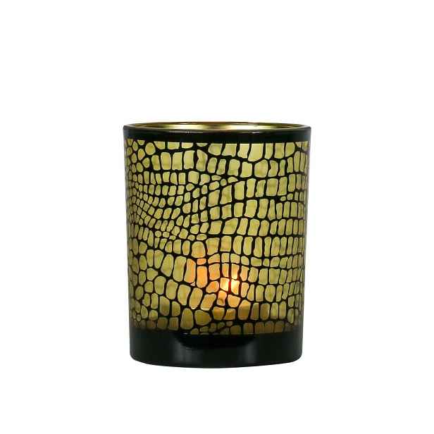 Hnědo černý skleněný svícen Croco na čajovou svíčku M - 10*10*12,5 cm Mars & More