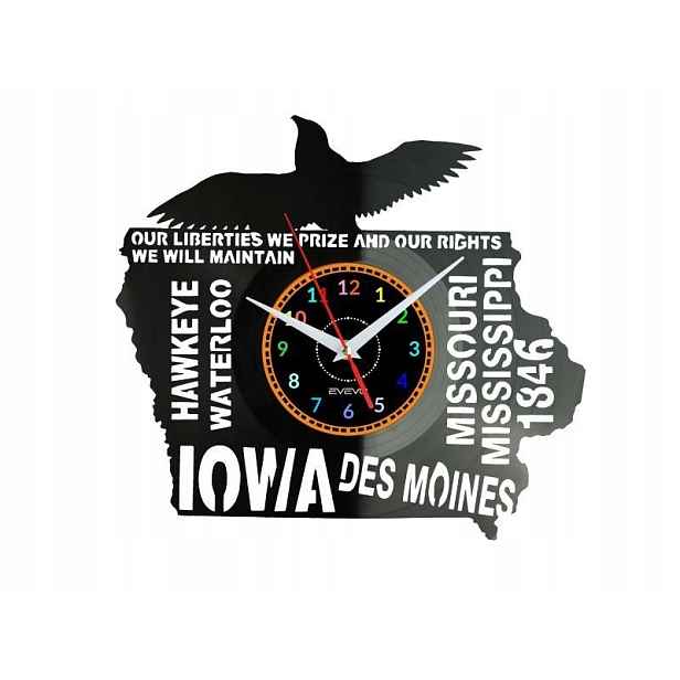 Iowa Stan Usa Nástěnné hodiny Vinylová deska Moderní dekorativní dárek
