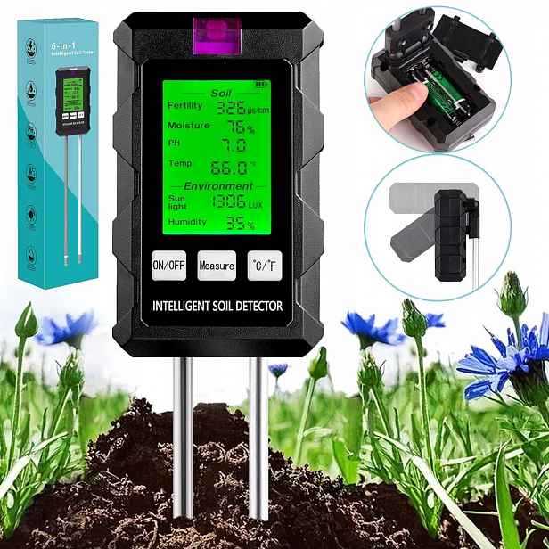 Kyseloměr Na Půdu Tester 6V1 S LCD Displejem, Úrodnost, Vlhkost Apod.