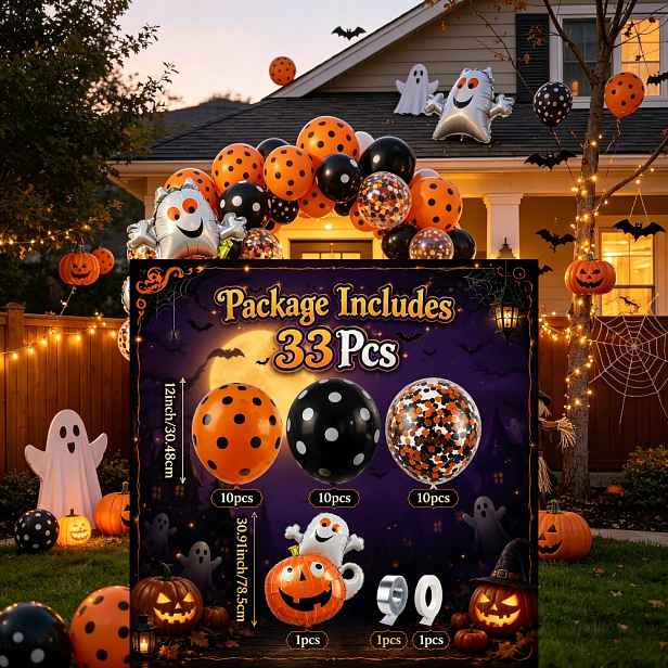 TEMU Sada 33 ks balónků na halloweenskou párty, včetně 3 různých vysoce kvalitních balónků a dýňových balónků. Vhodné pro Halloween, narozeninové