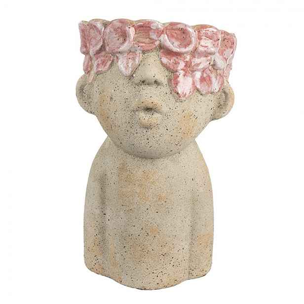 Béžový antik obal na květináč hlava ženy s květy Danaé M - 16*15*25 cm Clayre & Eef