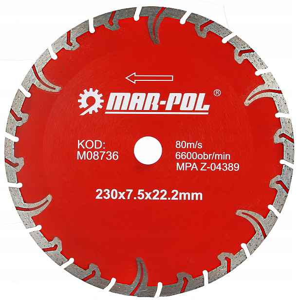 Diamantový Kotouč 230X7,5X22,2 MM Mar-pol Červený Na Mramor Granitu
