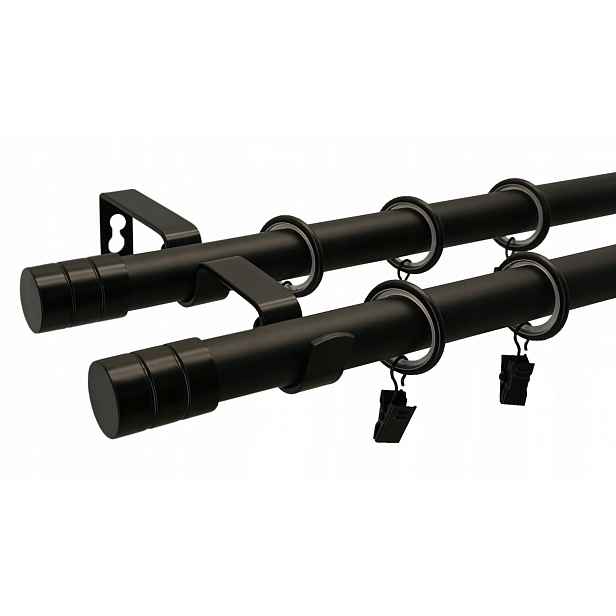 Dvojitá Garnýž Loft 19+19 mm Kov Černá Matná 260 cm MIX výběr koncovek
