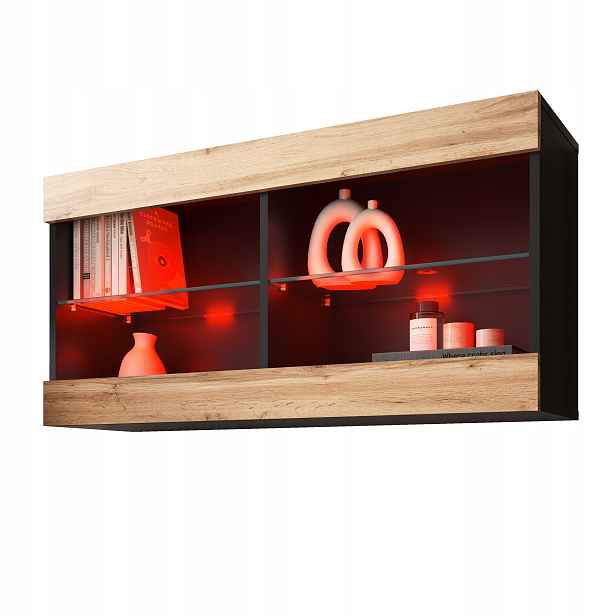 komodee Tivoli Závěsná Vitrína Horizontální Černá-Dub Wotan Rgb Led
