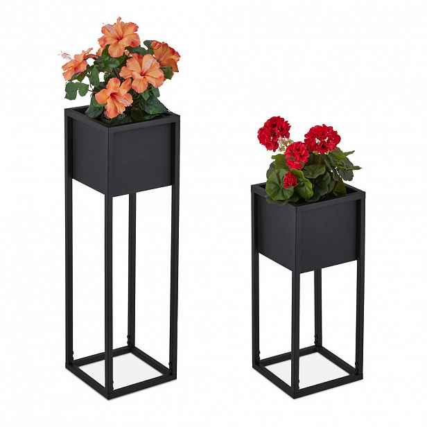 Relaxdays STOJAN NA KVĚTINY Černý 2-KS kov 70 cm