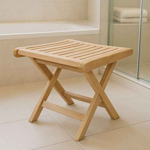 Skládací teakový stolička Divero do koupelny, 45 cm