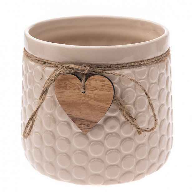 Keramický obal na květináč Heart, béžová,