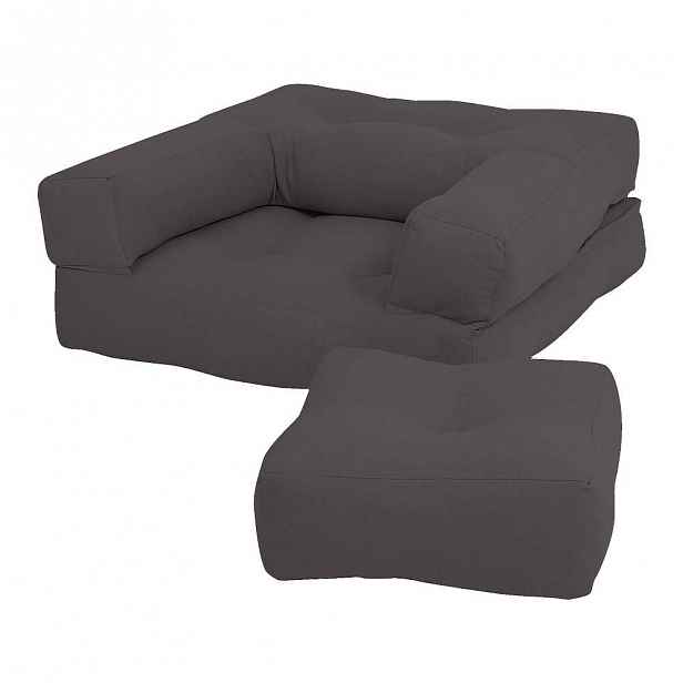 Dětské rozkládací křesílko s taburetkou Karup Design Mini Cube Dark Grey