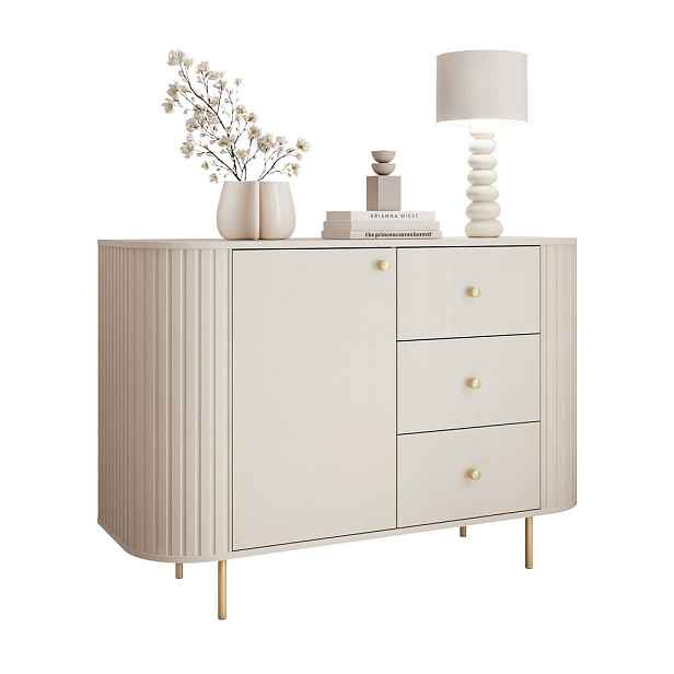 Idohome KOMODA OVALINE 123/42/85 cm se 3 zásuvkami, béžová