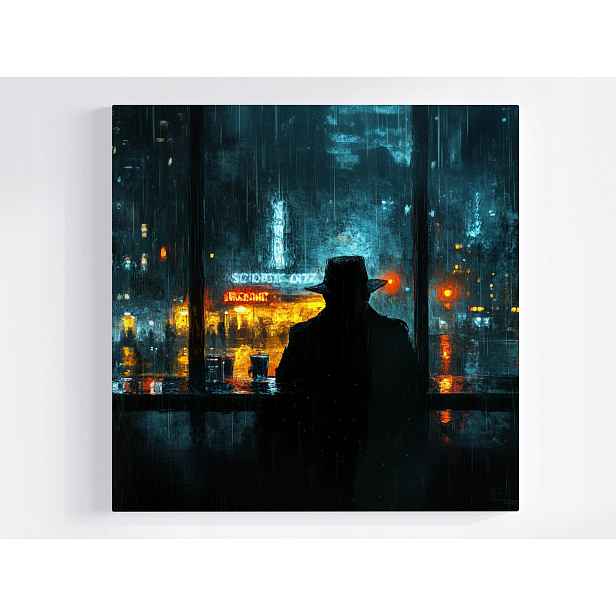 Obraz Na Plátně Plátno Postava Muž Město Déšť Přívalový Dešť Noc 50x50