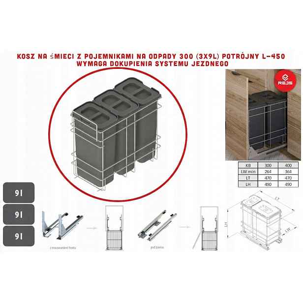 Rejs Odpadkový koš s nádobami na odpadky 300 (3x9L) dvojitý plast