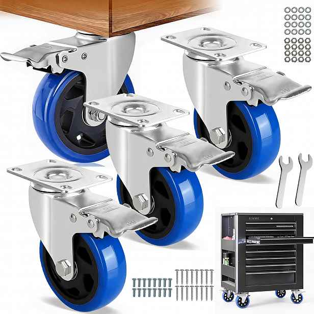 4 X Otočná Kolečka S Brzdou 100 MM, Pojízdná Sada Do 600 Kg Pro Nábytek Kočárku