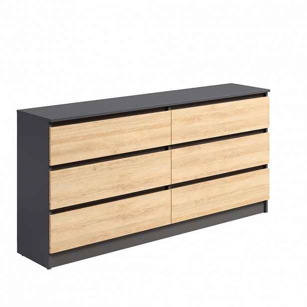 Home Collective KOMODA šířka 160 cm, 6 zásuvek, antracitová – dub Artisan
