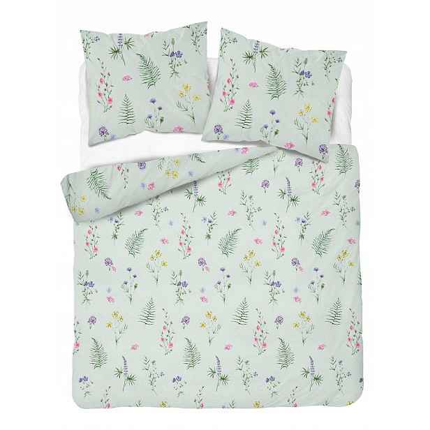Povlečení Home Satin 160x200 světle mátové s polními květy a bylinkami